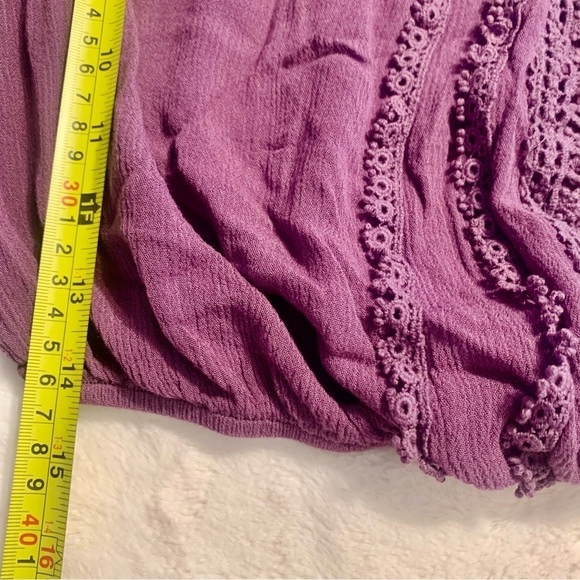 Cropped Peasant Top Large Charlotte Russe Plum Purple Crochet Lace Detail Rayon - Picture 13 of 13